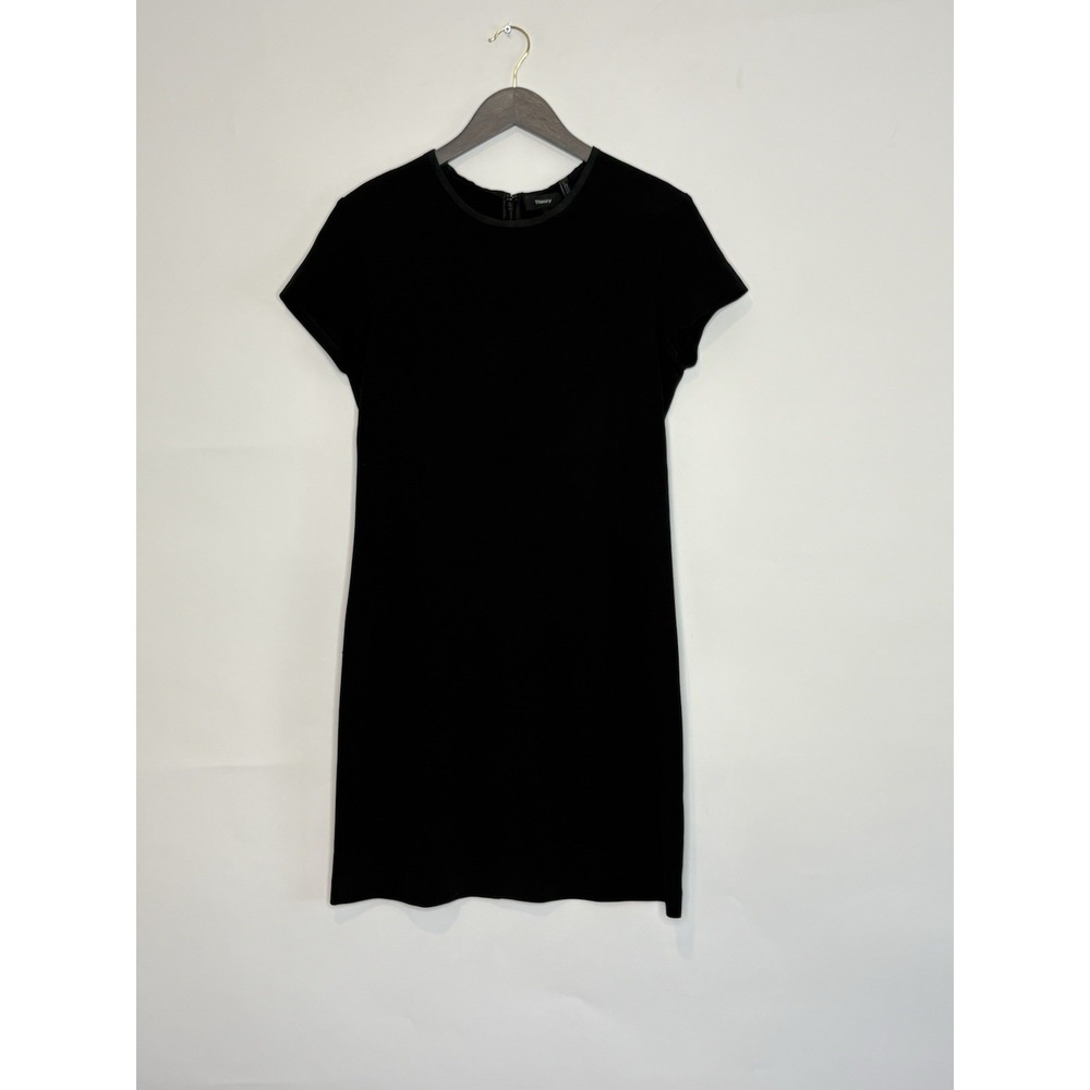 Theory Women 8 Black Minimalist Jatinn Oxford Knit Sheath Dress Short Sleeve USA